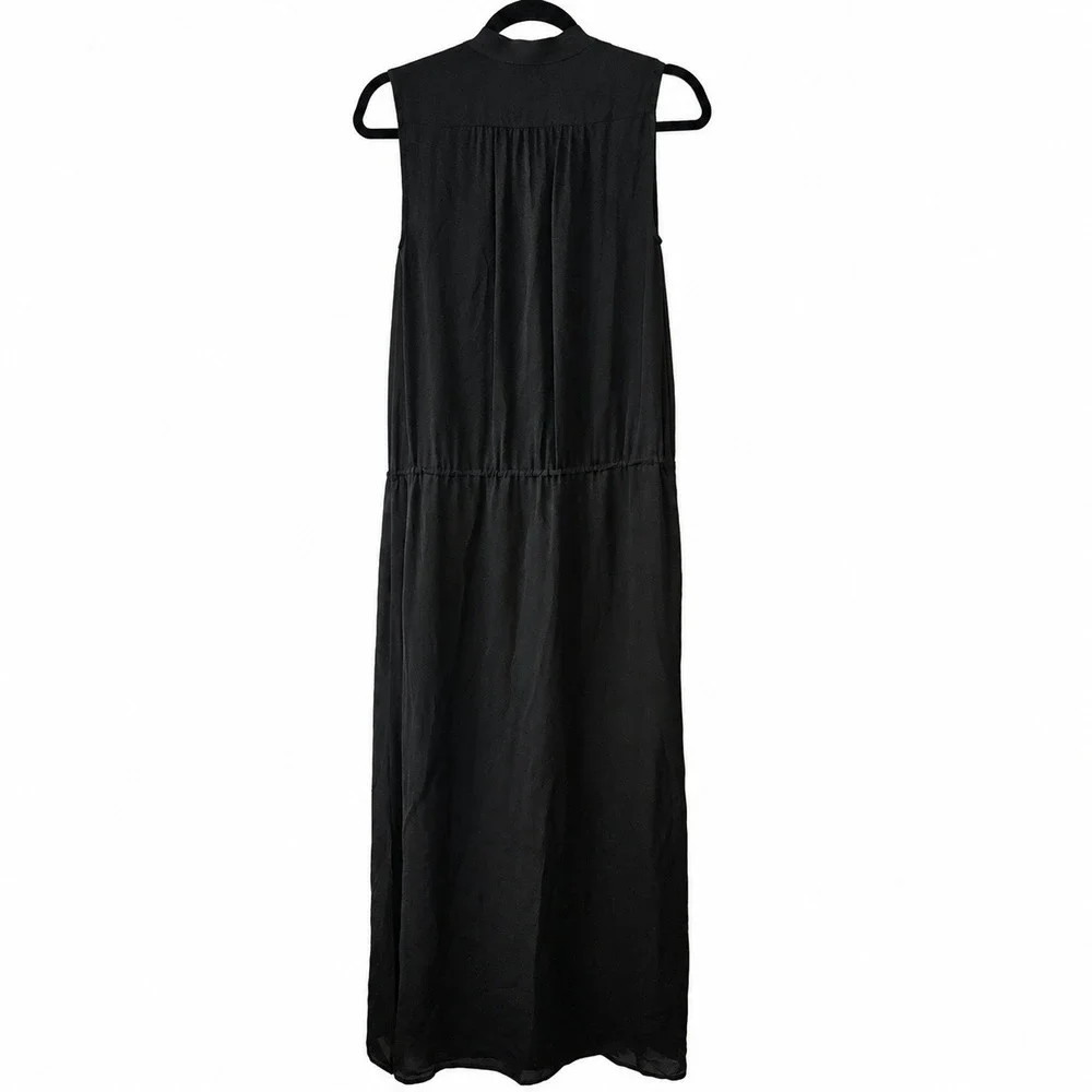 Vince Maxi Dress S Black 100% Silk Sleeveless V-Neck Drawstring Waist Minimalist